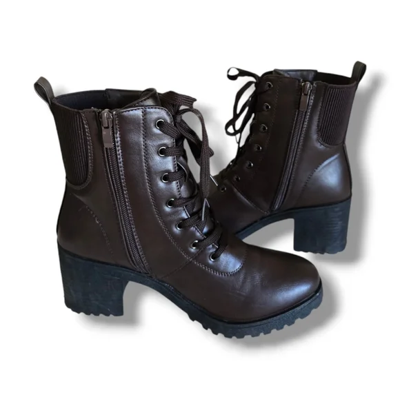 Women's Aspen-39 Chocolate Brown Vegan Leather Platform Combat Boots - Picture 12 of 16